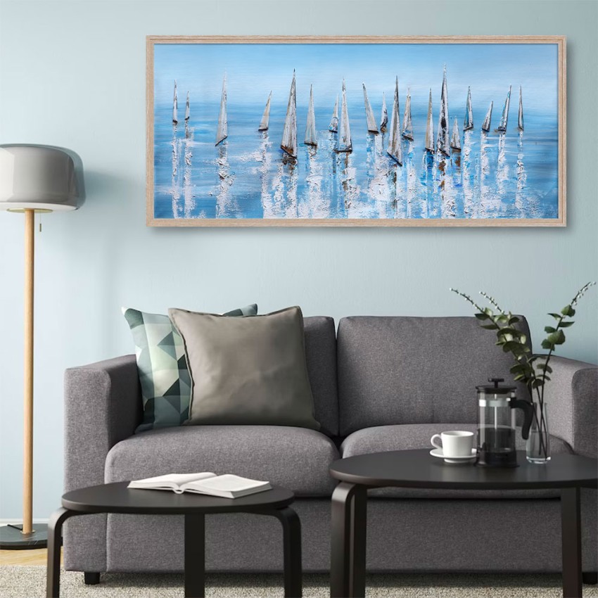 Handgemaltes Bild mit silbernen Segelbooten, Rahmen 65x150cm Z460 Aktion Handgemaltes Bild mit silbernen Segelbooten, Rahmen 65x150cm Z460 Aktion
