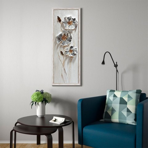 Handgemaltes Bild auf Leinwand 30x90cm Metallische Blumen mit Rahmen Z423