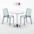 Table Ronde Blanche 70x70cm Avec 2 Chaises Colorées Et Transparentes Set Intérieur Bar Café Cristal Light Silver Promotion