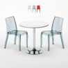 Table Ronde Blanche 70x70cm Avec 2 Chaises Colorées Et Transparentes Set Intérieur Bar Café Cristal Light Silver Promotion