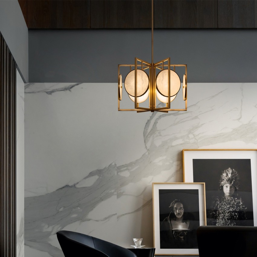 Lampadario salotto a sospensione 6 luci metallo dorato Marmo Maytoni Promozione Lampadario salotto a sospensione 6 luci metallo dorato Marmo Maytoni Promozione