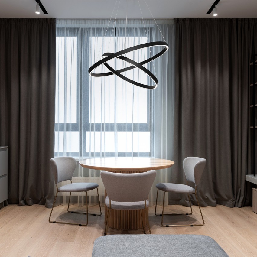 Lampadario a soffitto nero moderno regolabile 2 cerchi LED Rim Maytoni Promozione Lampadario a soffitto nero moderno regolabile 2 cerchi LED Rim Maytoni Promozione