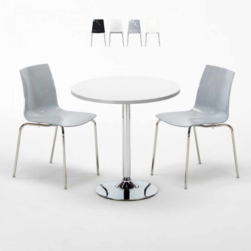 Weiß Rund Tisch und 2 Stühle Farbiges Transparent Grand Soleil Lollipop Silver Aktion