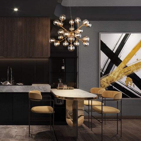 Lampadario soffitto a sospensione dorato sfere vetro ambra Dallas Maytoni Promozione