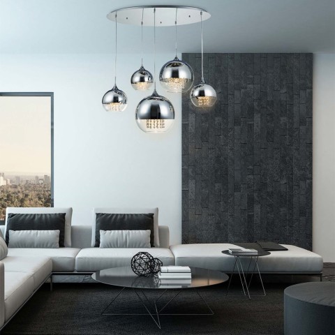 Lampadario design moderno sfere sospese vetro cromato Fermi Maytoni Promozione