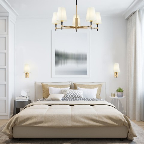 Lampadario moderno 5 luci candelabro paralume stoffa Zaragoza Maytoni Promozione