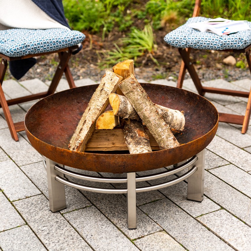Brasero barbecue rond pour jardin avec foyer extérieur en acier Arka