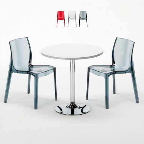 Tavolino Rotondo Bianco 70x70 cm con 2 Sedie Colorate Trasparenti Femme Fatale Spectre Promozione