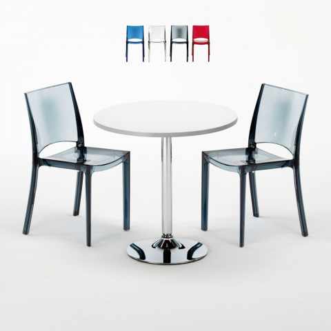 Tavolino Rotondo Bianco 70x70 cm con 2 Sedie Colorate Trasparenti B-Side Spectre Promozione