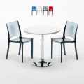 Tavolino Rotondo Bianco 70x70 cm con 2 Sedie Colorate Trasparenti B-Side Spectre Promozione