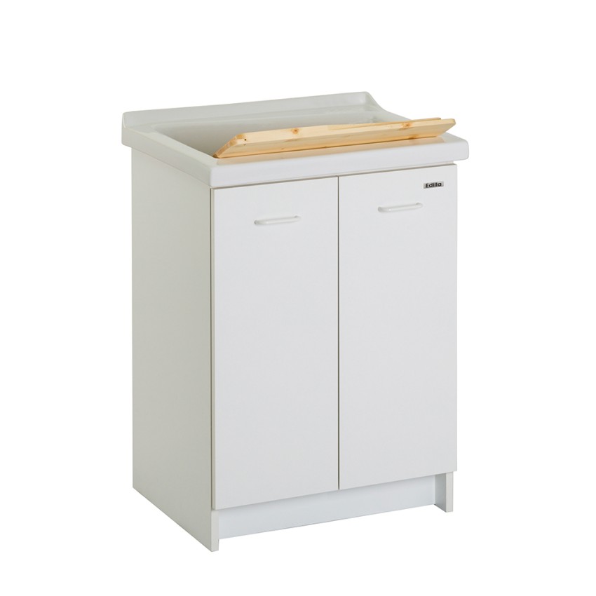 Lavabo 63x50 cm en céramique avec 2 portes et planche en bois Acqua Edilla Promotion Lavabo 63x50 cm en céramique avec 2 portes et planche en bois Acqua Edilla Promotion