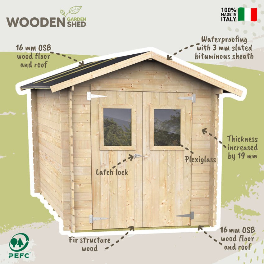 Roby 198x198 Casetta da giardino porta doppia in legno per attrezzi box