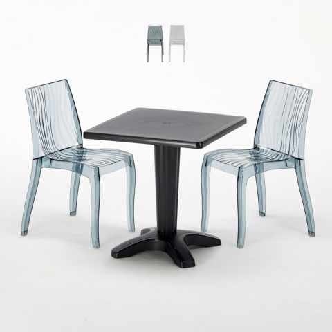 Schwarz Quadratisch Tisch und 2 Stühle Farbiges Polypropylen-Innenmastenset Grand Soleil Dune Balcony Aktion