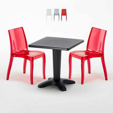 Table Carrée Noire 70x70cm Avec 2 Chaises Colorées Grand Soleil Set Bar Café Cristal Light Balcony Promotion