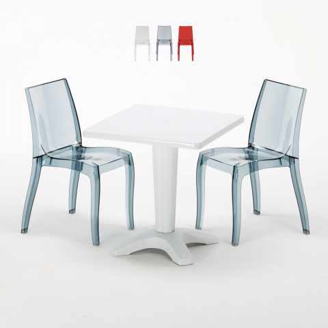 Weiß Quadratisch Tisch und 2 Stühle Farbiges Polypropylen-Innenmastenset Grand Soleil Cristal Light Terrace Aktion