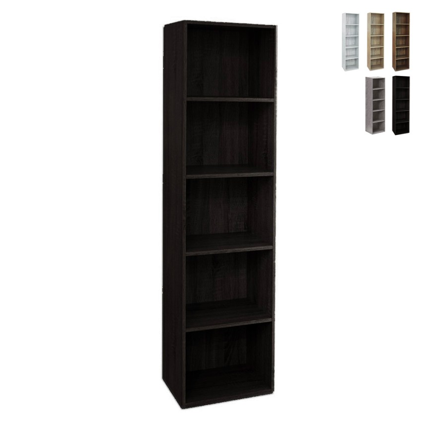 Libreria alta in legno 5 ripiani soggiorno ufficio 40x172 cm Darren Saldi Libreria alta in legno 5 ripiani soggiorno ufficio 40x172 cm Darren Saldi
