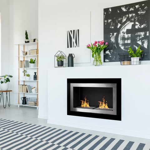 Moderner Bioethanol-Wandeinbaukamin aus schwarzem Glasstahl Pechino