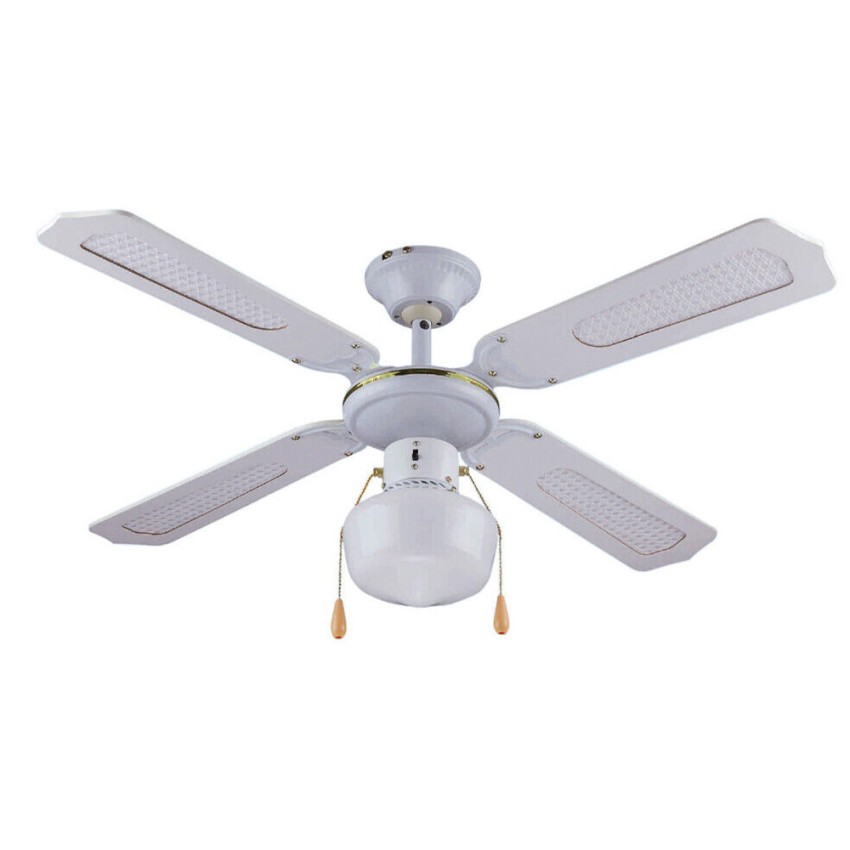 Weißer Deckenventilator mit Licht, 4 Holzflügel, 105 cm Salig Aktion Weißer Deckenventilator mit Licht, 4 Holzflügel, 105 cm Salig Aktion