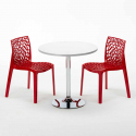 Tavolino Rotondo Bianco 70x70 cm con Base in Acciaio e 2 Sedie Colorate Gruvyer Island 