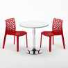 Tavolino Rotondo Bianco 70x70 cm con Base in Acciaio e 2 Sedie Colorate Gruvyer Island 