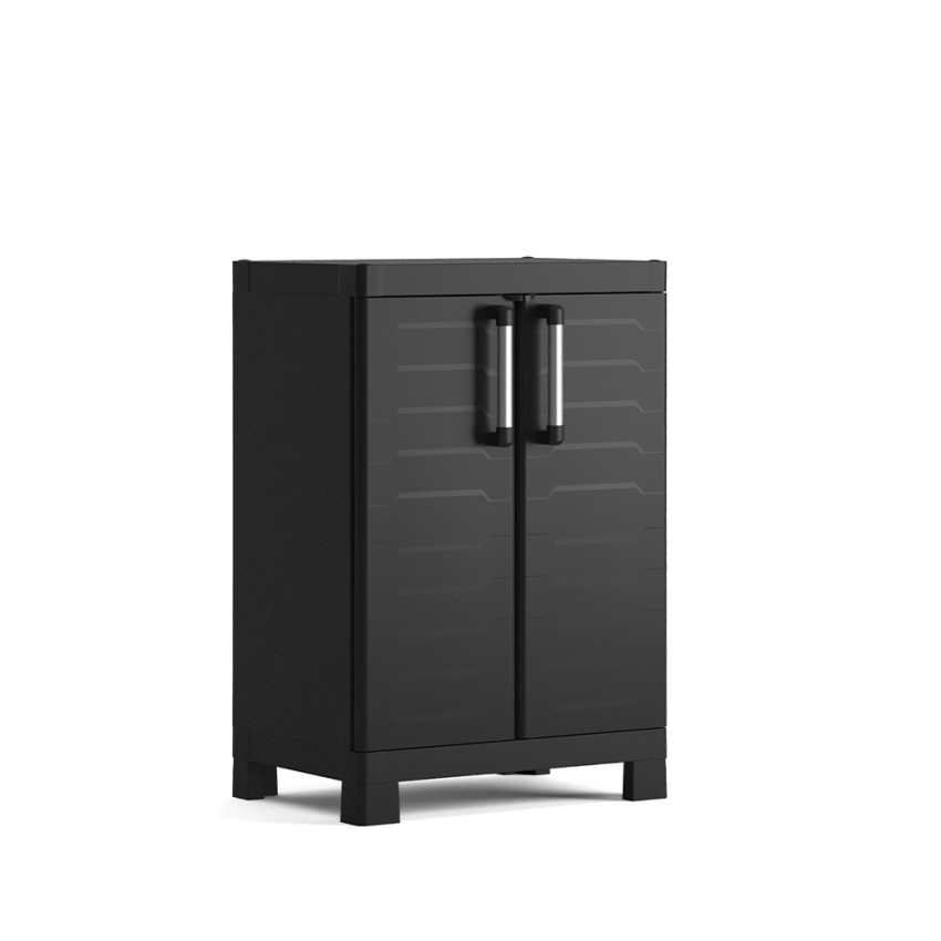 Armoire noire polyvalente garage 2 étagères ajustables Detroit Basso Keter Promotion Armoire noire polyvalente garage 2 étagères ajustables Detroit Basso Keter Promotion