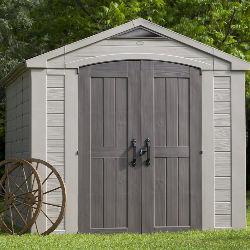 Gartenhaus aus Kunststoff mit Regalen 256,4x331,5x243cm Factor 8x11 Keter K209876 Aktion Gartenhaus aus Kunststoff mit Regalen 256,4x331,5x243cm Factor 8x11 Keter K209876 Aktion