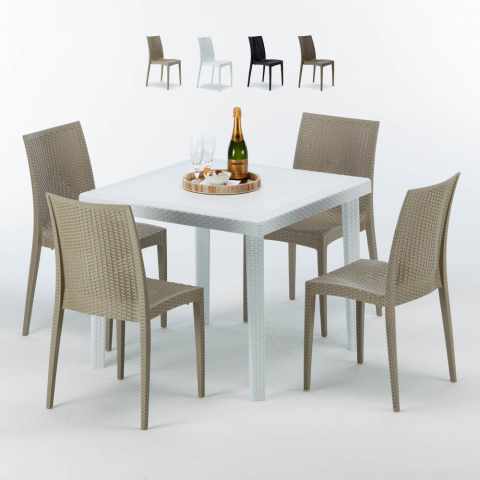 Weiß Quadratisch Tisch und 4 Stühle Farbiges Polypropylen-Außenmastenset Grand Soleil Bistrot Love Aktion