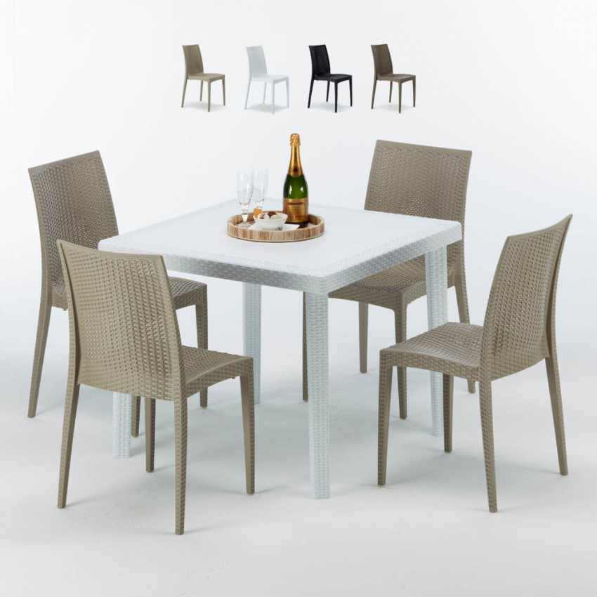 Tavolino Quadrato Bianco 90x90 cm con 4 Sedie Colorate Bistrot Love Promozione