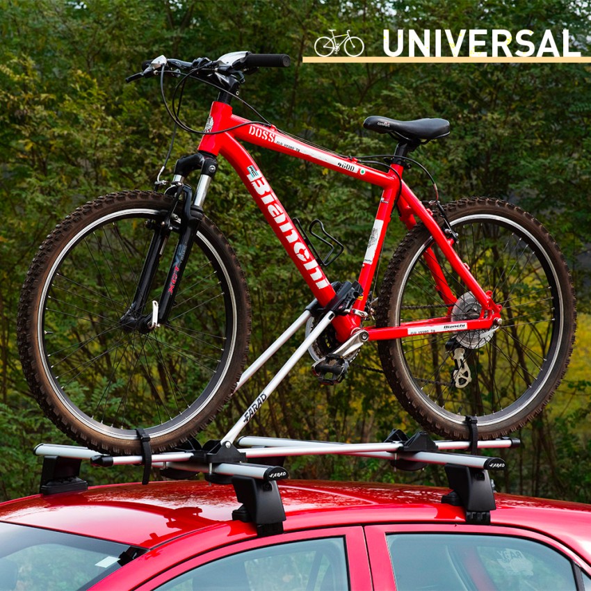 Porte-vélos universel en acier pour barres de toit de voiture avec antivol Maira Promotion Porte-vélos universel en acier pour barres de toit de voiture avec antivol Maira Promotion