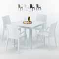 Weiß Quadratisch Tisch und 4 Stühle Farbiges Polypropylen-Außenmastenset Grand Soleil Arm Bistrot Love Aktion