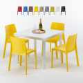 Tavolino Quadrato Bianco 90x90 cm con 4 Sedie Colorate Rome Love Promozione