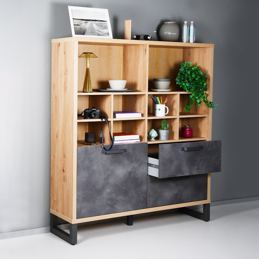 Bibliothèque style industriel avec 1 porte et 2 tiroirs pour salon ou bureau Cratfy Promotion Bibliothèque style industriel avec 1 porte et 2 tiroirs pour salon ou bureau Cratfy Promotion