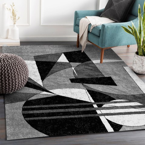 Rechteckiger Teppich mit modernem geometrischen Design grau weiß schwarz GRI229 Aktion