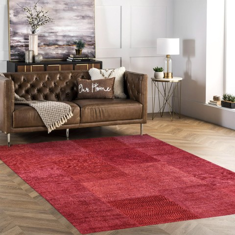 Rechteckiger, roter, moderner, rutschfester Teppich für das Wohnzimmer TURO01 Aktion