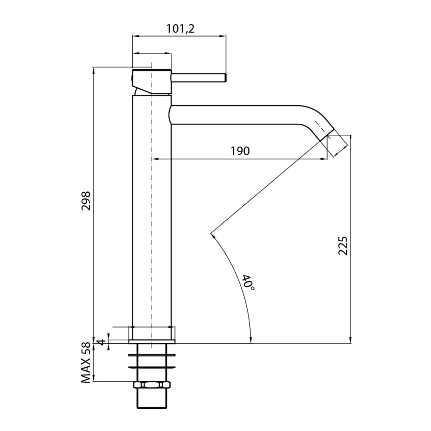 E100 TCB Mitigeur monocommande haut pour salle de bain moderne