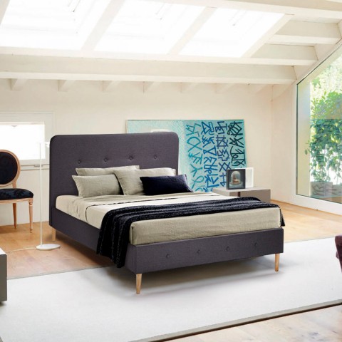 Französisches Bett 1 und Ein Halbes Quadrat Nordischer Stoff und Holz mit Netz 120x190 Friborg