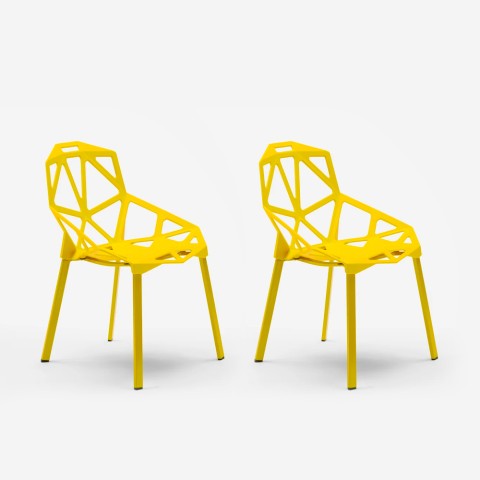 2 x Sedia design geometrico in plastica metallo Hexagonal giallo II scelta Promozione