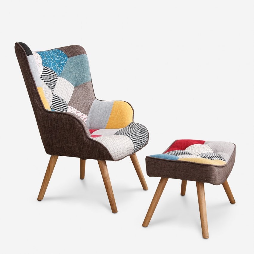 Poltrona Sedia Patchwork con Pouf Poggiapiedi Patchy Plus II scelta Promozione Poltrona Sedia Patchwork con Pouf Poggiapiedi Patchy Plus II scelta Promozione
