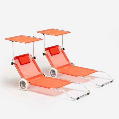 2 x Lettino spiaggia mare pieghevole arancione tettuccio ruote Banana II scelta Promozione