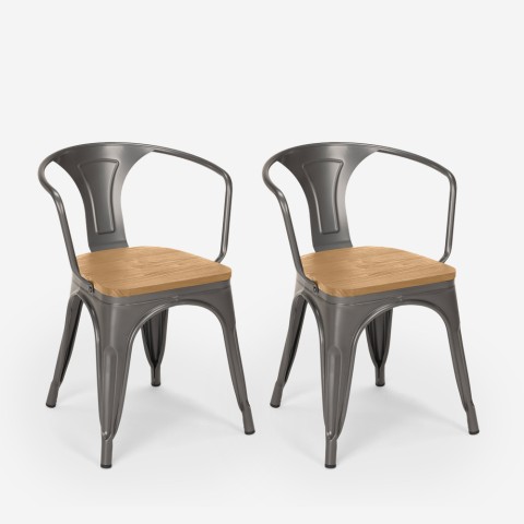 2 x sedie Lix grigio industriale bar cucina steel wood arm light ii scelta Promozione
