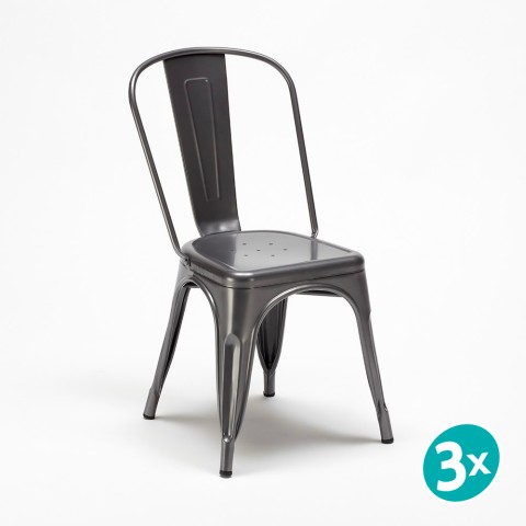 3 x sedie Lix industriale grigio acciaio cucina bar steel one ii scelta Promozione