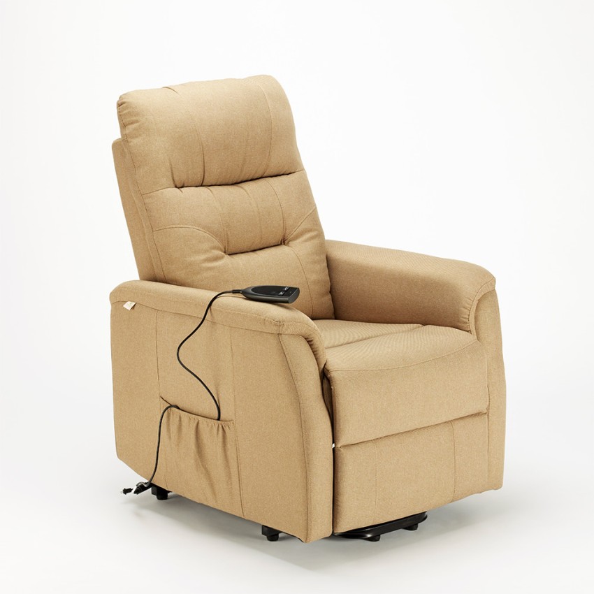 Poltrona relax elettrica alzapersona ruote tessuto Marie beige II scelta Promozione