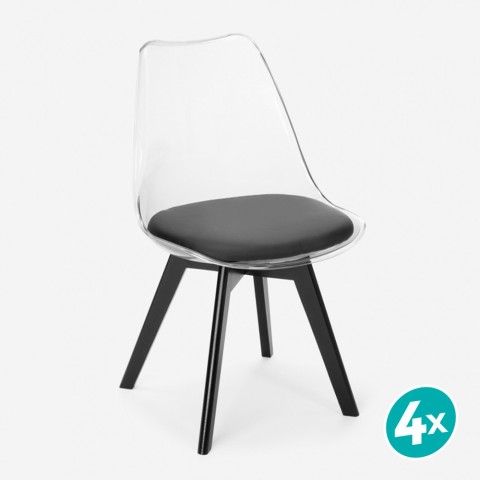 4 x sedie trasparente cuscino nero design scandinavo Goblet caurs ii scelta Promozione