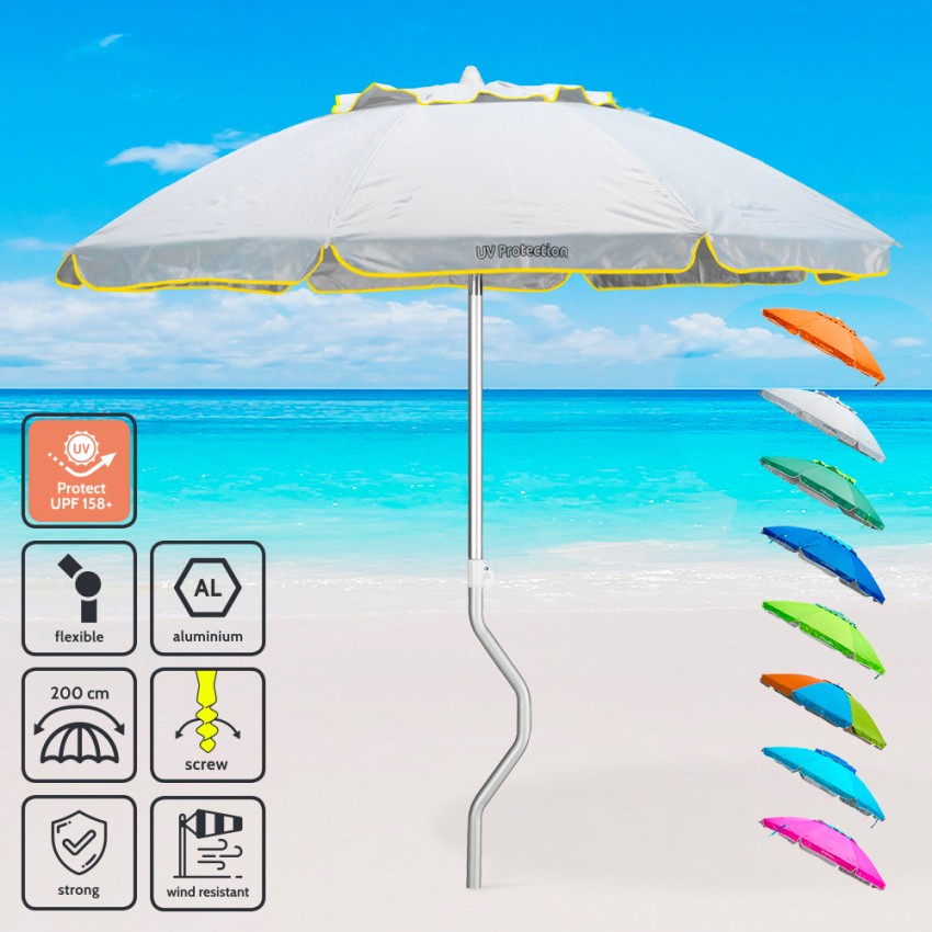 Parasol de plage aluminium leger visser protection uv GiraFacile 200 cm Afrodite 