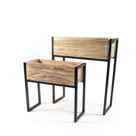 Set mit 2 Pflanzgefäßen aus Holz und Metall für Gartenpflanzen im Innen- und Außenbereich Jardys
