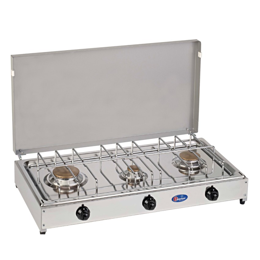 Tragbarer Gasherd Camping 3 Flammen mit Deckel 5523G CF Parker Aktion Tragbarer Gasherd Camping 3 Flammen mit Deckel 5523G CF Parker Aktion