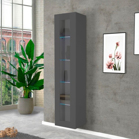 Moderne schwarze Wohnzimmervitrine mit Tür 4 Glasböden Note Vidrio Aktion