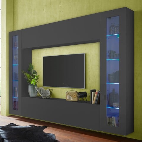 Meuble TV mural de salon moderne 2 vitrines Note Frame Promotion