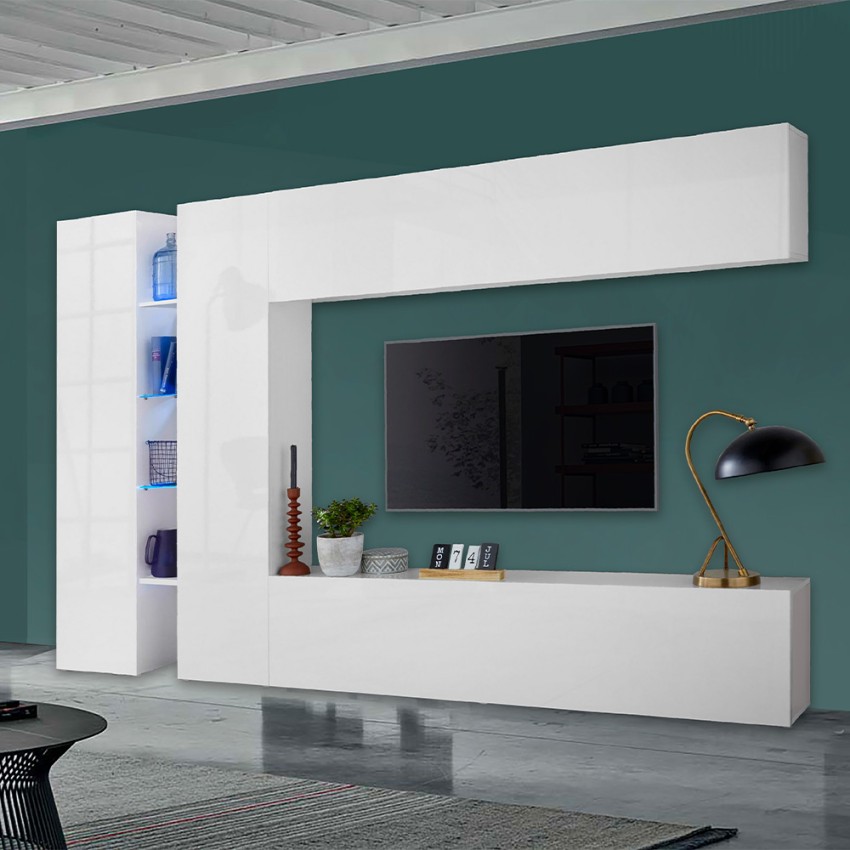 Moderne TV-Wohnwand, weiß, 2 Schränke, Joy Twin Aktion Moderne TV-Wohnwand, weiß, 2 Schränke, Joy Twin Aktion