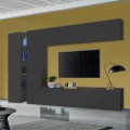 Moderne schwarze Wohnwand TV-Möbel mit 2 Schränken und 4 Regalen Note Twin Aktion